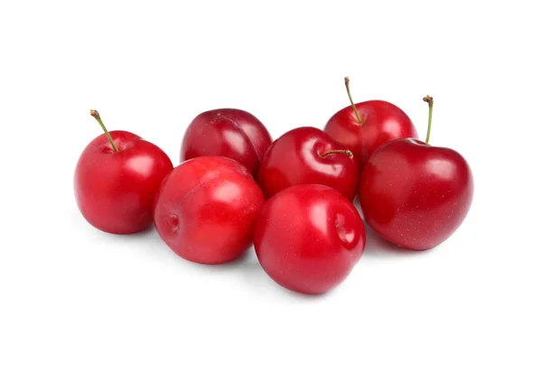 Delicious Ripe Cherry Plums White Background — Stock Photo, Image