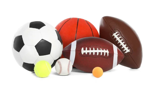 Group Different Sport Balls White Background — Stock Photo, Image