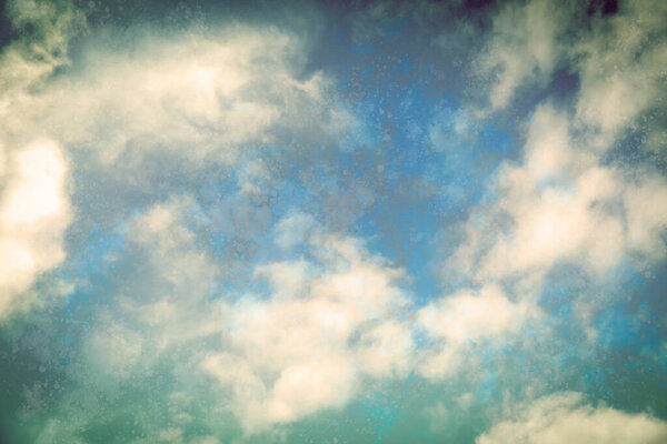 View of beautiful sky with clouds. Retro style filter 