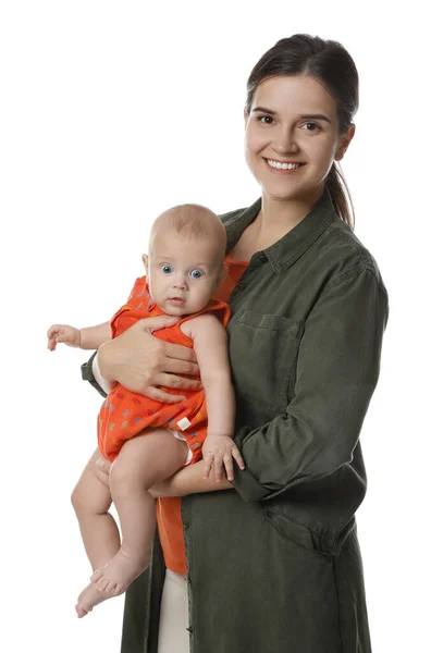 Bella Madre Con Suo Bambino Carino Sfondo Bianco — Foto Stock