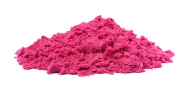 Beyaz arkaplanda pembe kinetik kum yığını