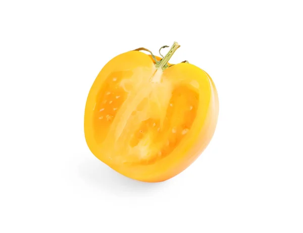 一半新鲜成熟的黄色西红柿 用白色隔开 — 图库照片