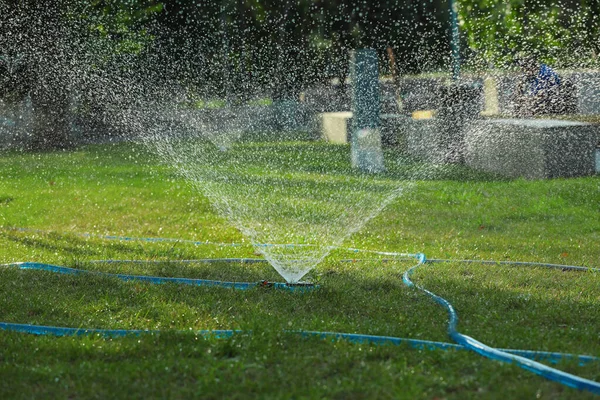 Automatic Sprinkler Watering Green Grass Park Irrigation System — Stock Photo, Image