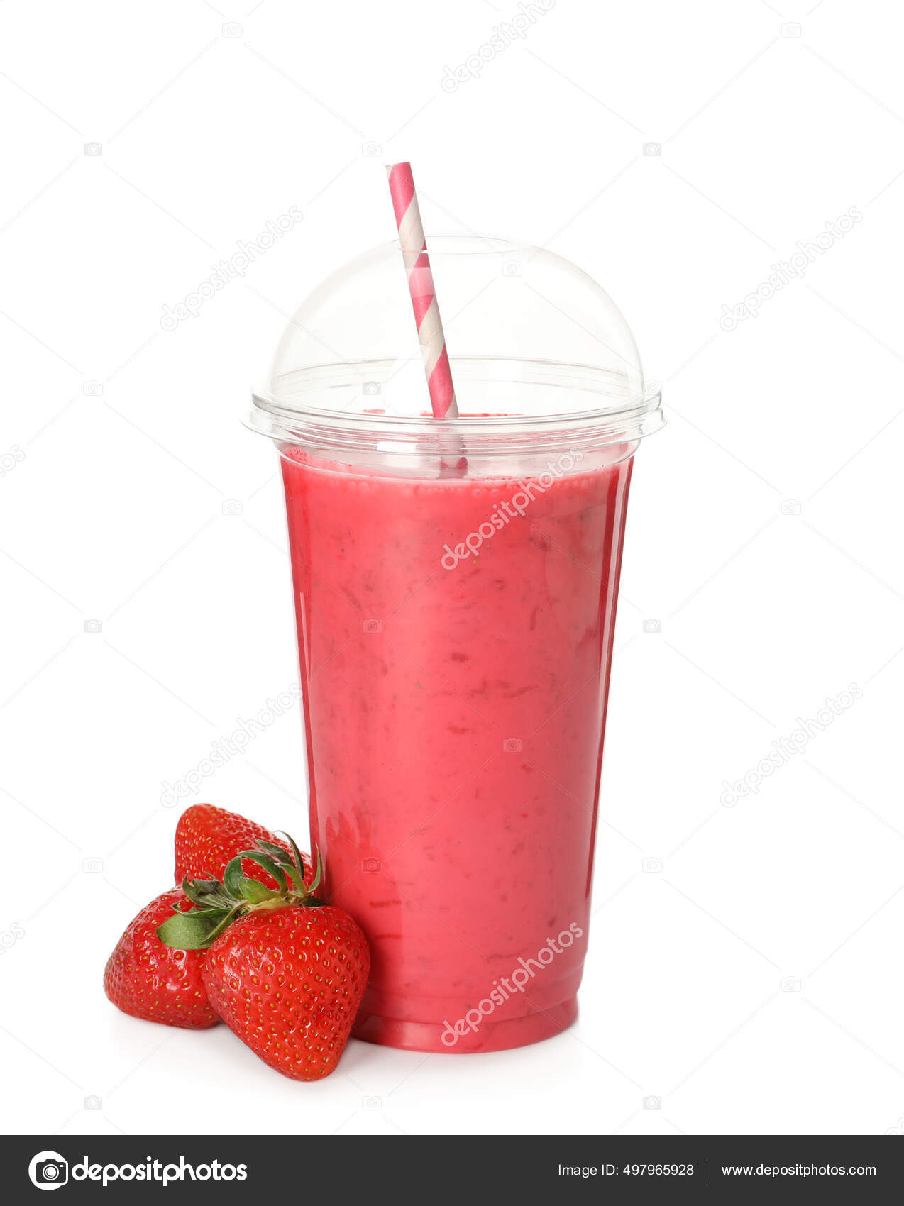 Strawberry Smoothie Cup with Straw - Free Download Images High