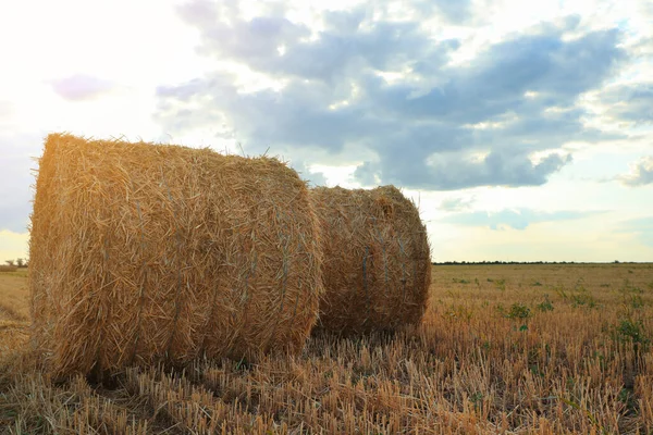 Krásný Výhled Zemědělské Pole Balíky Sena — Stock fotografie