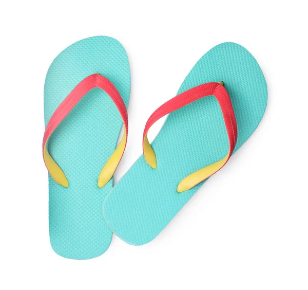 Pair Turquoise Flip Flops Isolated White Top View — Stock Photo, Image