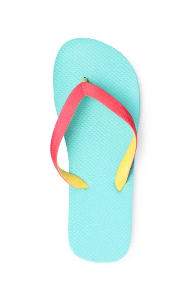 Enkele Turquoise Teenslipper Geïsoleerd Wit Bovenaanzicht — Stockfoto