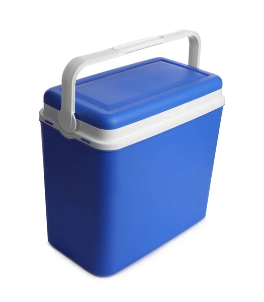 Chiuso Scatola Fredda Plastica Blu Isolato Bianco — Foto Stock