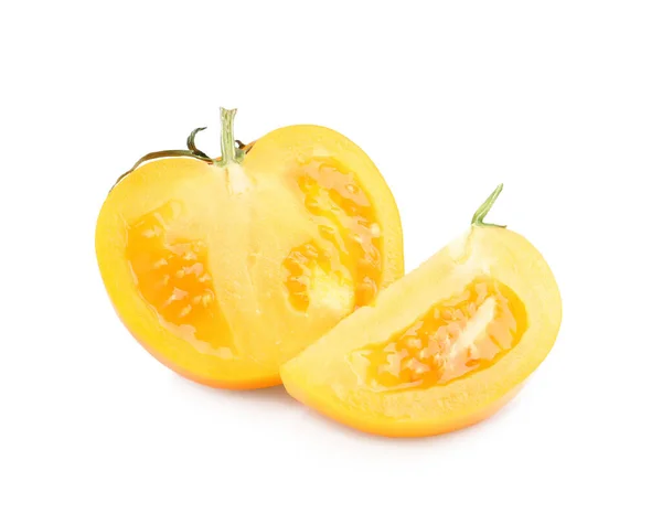 Cut Ripe Yellow Tomato White Background — Stock Photo, Image