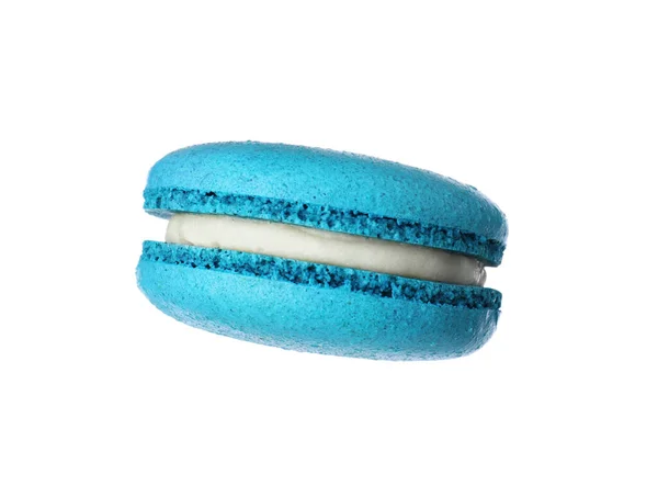 Delicioso Macaron Azul Fresco Aislado Blanco — Foto de Stock