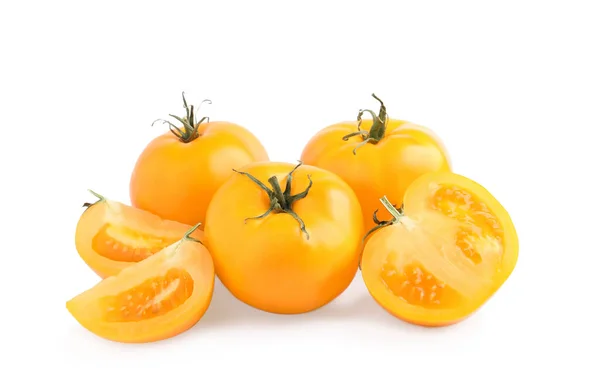 Cut Whole Yellow Tomatoes White Background — Stock Photo, Image