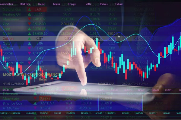 Stock Exchange Man Using Tablet Illustration Rating Graph — Stock Photo, Image