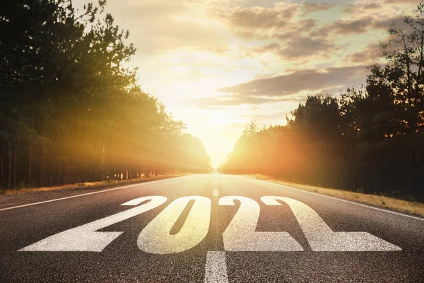 Start New Year Fresh Vision Ideas 2022 Numbers Asphalt Road — Stock Photo, Image