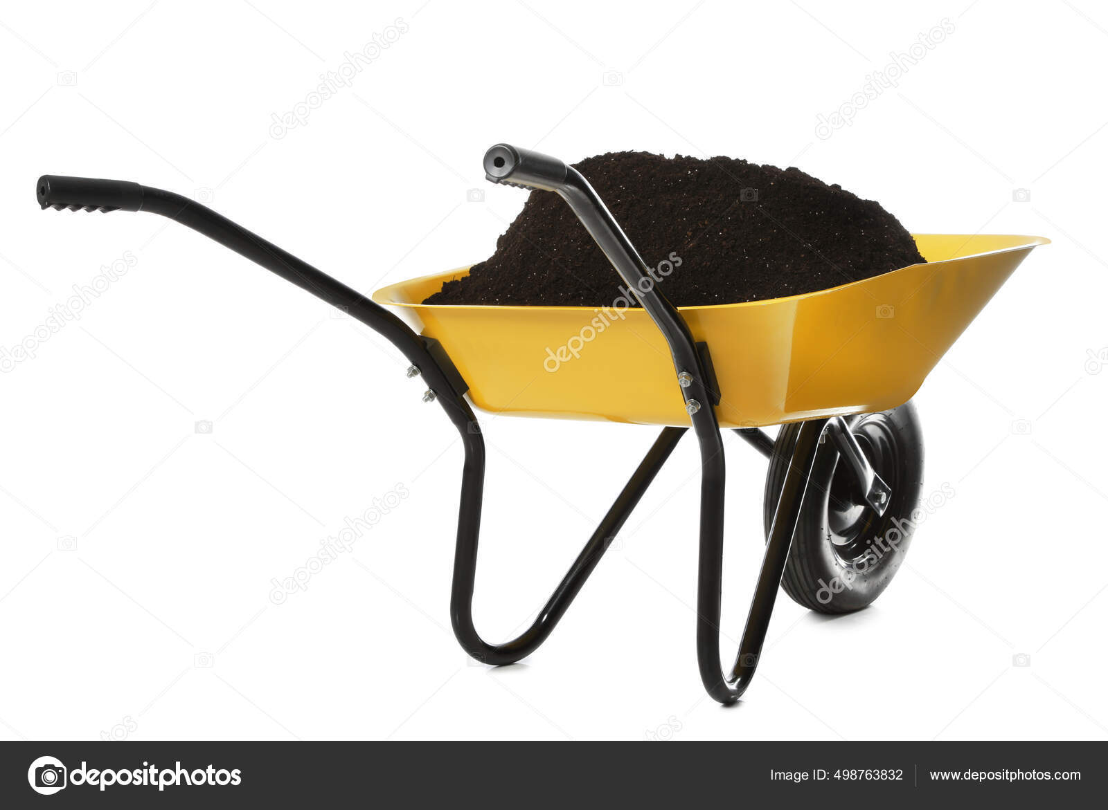 Wheelbarrow Soil Isolated White Gardening Tool Stock Photo by