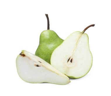 Beyaz arka planda taze olgun armutlar.