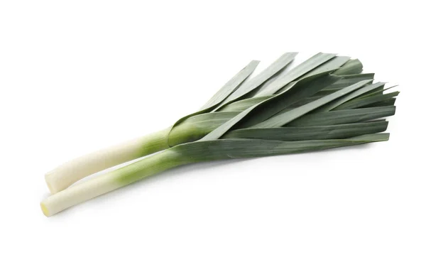 Fresh Raw Leeks White Background Ripe Onion — Stock Photo, Image