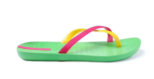 Enkele Groene Teenslipper Geïsoleerd Wit Strand Object — Stockfoto