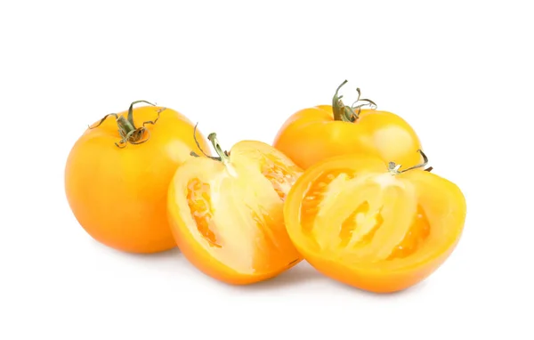 Cut Whole Yellow Tomatoes White Background — Stock Photo, Image