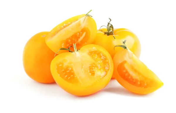 Cut Whole Yellow Tomatoes White Background — Stock Photo, Image