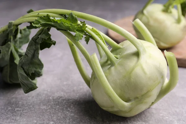 Whole Ripe Kohlrabi Plants Grey Table Closeup — Stock Photo, Image