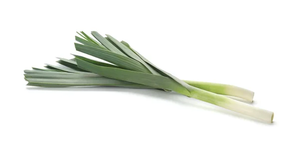 Fresh Raw Leeks White Background Ripe Onion — Stock Photo, Image