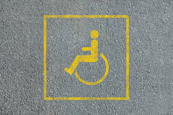 Symbole Fauteuil Roulant Sur Route Asphaltée Vue Dessus Permis Stationnement — Photo