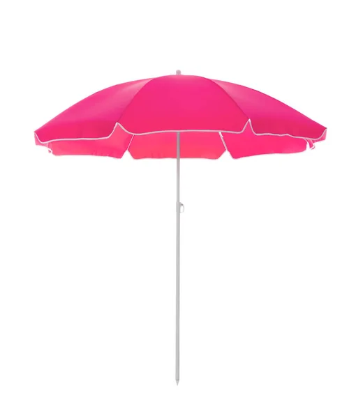 Parapluie Plage Rose Ouvert Isolé Sur Blanc — Photo