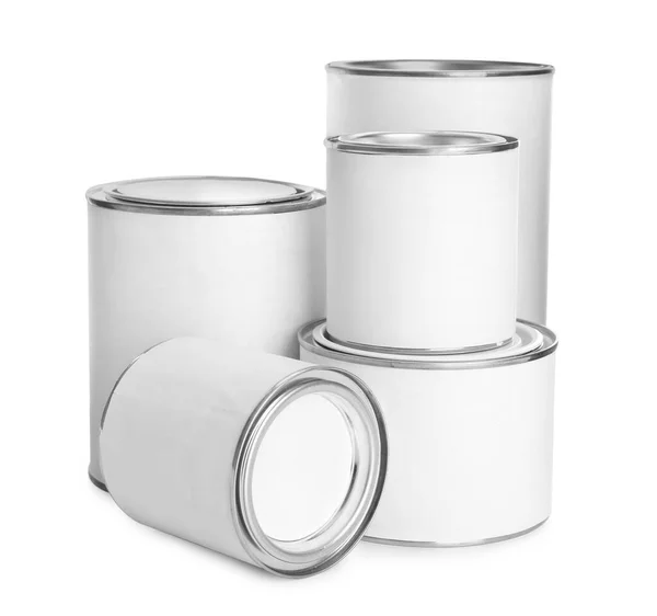 Latas Pintura Blanco Cerradas Aisladas Blanco — Foto de Stock