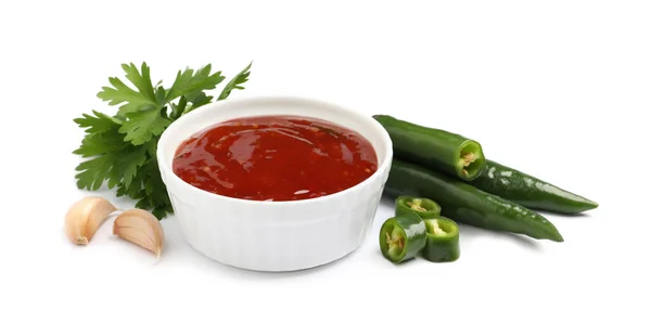 Spicy Chili Sauce Ingredients White Background — Stock Photo, Image