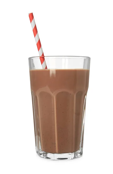 Deliciosa Leche Chocolate Vaso Aislado Blanco — Foto de Stock