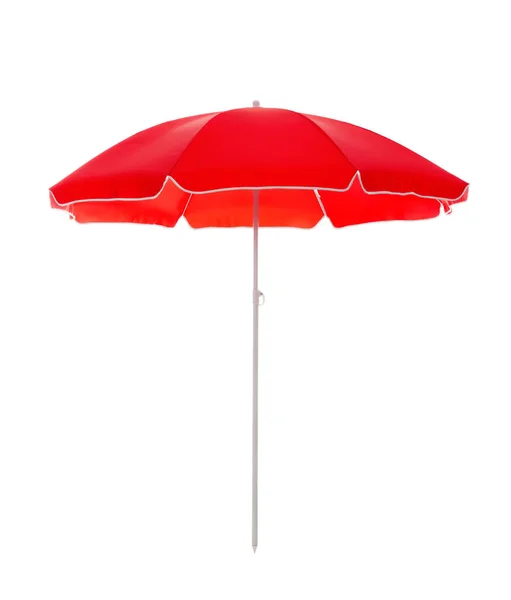 Guarda Chuva Praia Vermelho Aberto Isolado Branco — Fotografia de Stock