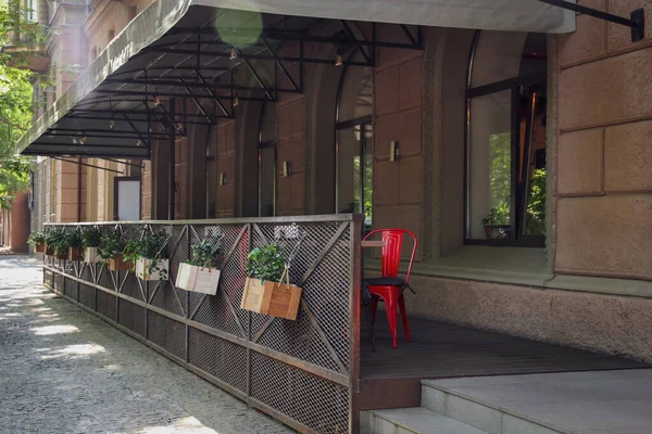 Nydelig Utsikt Moderne Kafeer Med Utendørs Terrasse – stockfoto