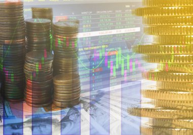 Elektronik ticaret platformu ve istiflenmiş madeni paralar. Borsa