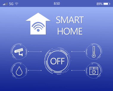 Cep telefonu için akıllı ev uygulaması, illüstrasyon. Otomatik teknoloji