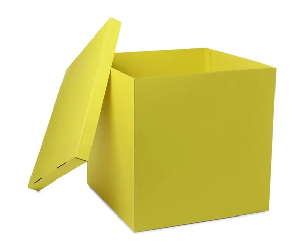 Caja Regalo Amarilla Con Tapa Aislada Blanco —  Fotos de Stock