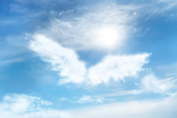 Silhouette of angel\'s wings made of clouds in blue sky