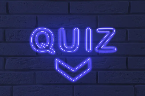 Word QUIZ made of neon letters on dark brick background