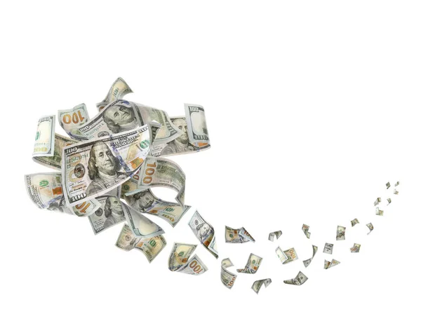 Many American Dollars White Background Flying Money — Stock Photo, Image