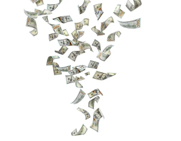 Many American Dollars White Background Flying Money — Stock Photo, Image