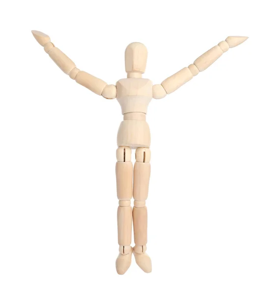 Деревянная Модель Человека Белом Фоне Мини Манекен — стоковое фото