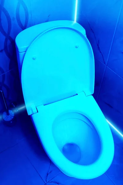 Toilet Bowl Public Restroom Lit Blue Light — Stock Photo, Image