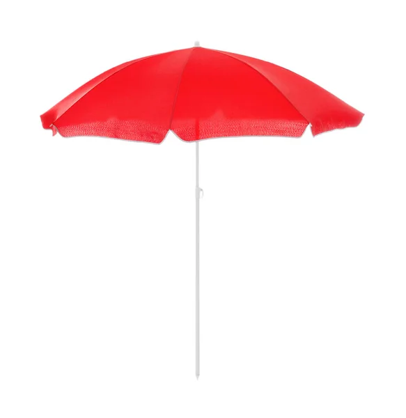 Guarda Chuva Praia Vermelho Aberto Isolado Branco — Fotografia de Stock