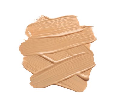 Beyaz arkaplanda sıvı deri temeli örneği, üst görünüm