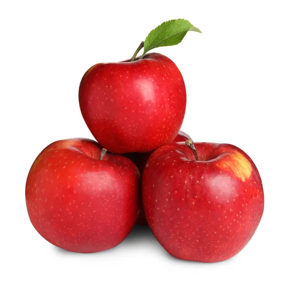 Deliciosas Manzanas Rojas Maduras Sobre Fondo Blanco — Foto de Stock