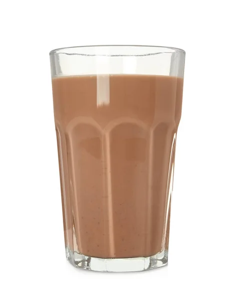 Νόστιμο Σοκολατούχο Γάλα Ποτήρι Απομονωμένο Λευκό — Φωτογραφία Αρχείου