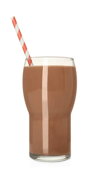 Läcker Chokladmjölk Glas Isolerad Vitt — Stockfoto