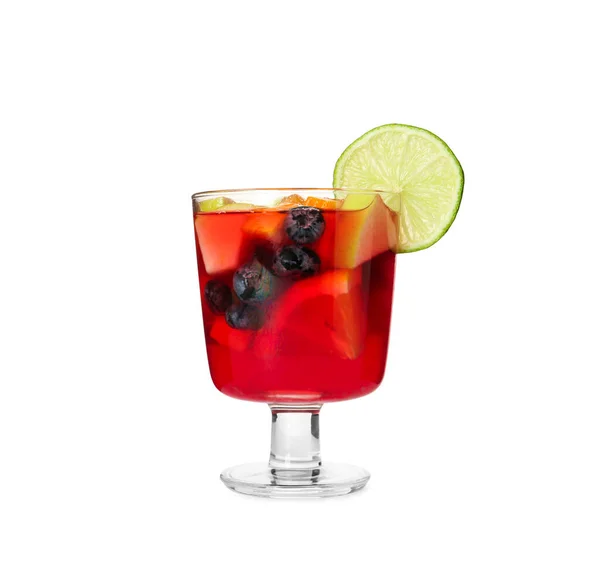 Copo Delicioso Cocktail Red Sangria Isolado Branco — Fotografia de Stock