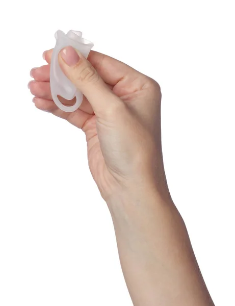 Hajtogatott Menstruációs Csésze Fehér Háttér Közelkép — Stock Fotó