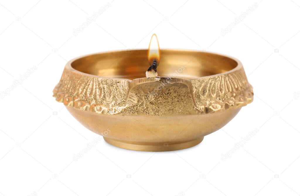 Diya lamp isolated on white. Diwali celebration