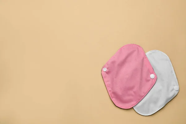 Reusable Cloth Menstrual Pads Beige Background Flat Lay Space Text — Stock Photo, Image